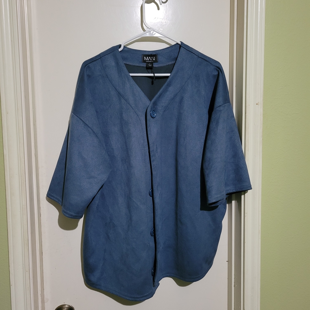 Boohoo Men Blue Men's Suedelike Shirt
